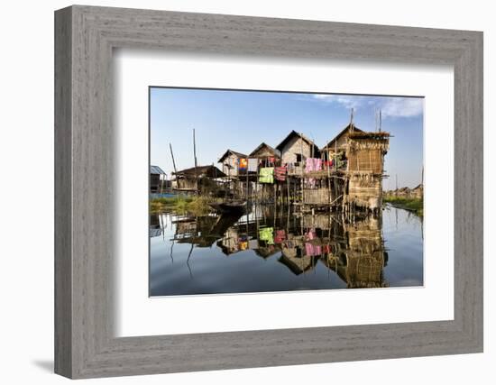 Houses Built on Stilts in the Village of Nampan on the Edge of Inle Lake-Lee Frost-Framed Photographic Print