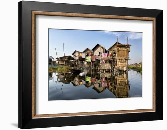 Houses Built on Stilts in the Village of Nampan on the Edge of Inle Lake-Lee Frost-Framed Photographic Print