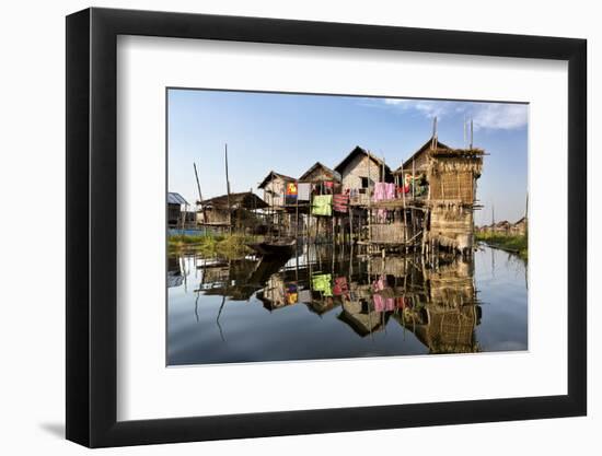 Houses Built on Stilts in the Village of Nampan on the Edge of Inle Lake-Lee Frost-Framed Photographic Print