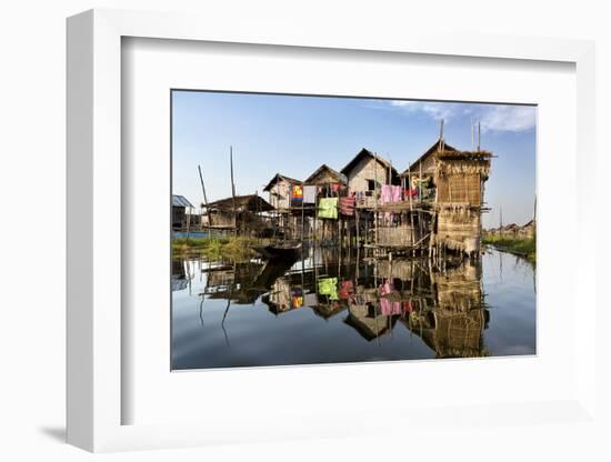 Houses Built on Stilts in the Village of Nampan on the Edge of Inle Lake-Lee Frost-Framed Photographic Print