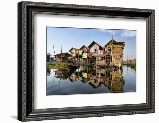 Houses Built on Stilts in the Village of Nampan on the Edge of Inle Lake-Lee Frost-Framed Photographic Print