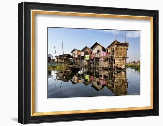 Houses Built on Stilts in the Village of Nampan on the Edge of Inle Lake-Lee Frost-Framed Photographic Print