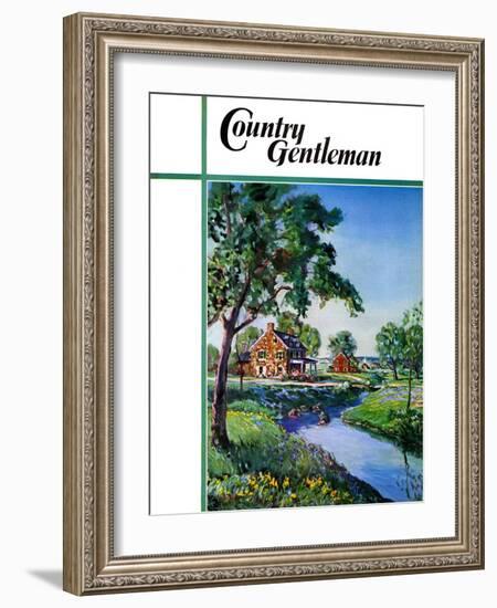 "Houses by Stream," Country Gentleman Cover, June 1, 1939-Walter Baum-Framed Giclee Print