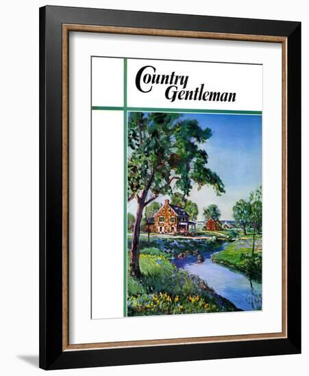 "Houses by Stream," Country Gentleman Cover, June 1, 1939-Walter Baum-Framed Giclee Print