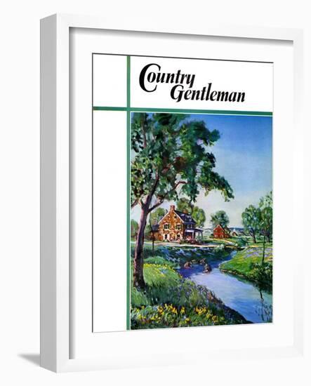 "Houses by Stream," Country Gentleman Cover, June 1, 1939-Walter Baum-Framed Giclee Print