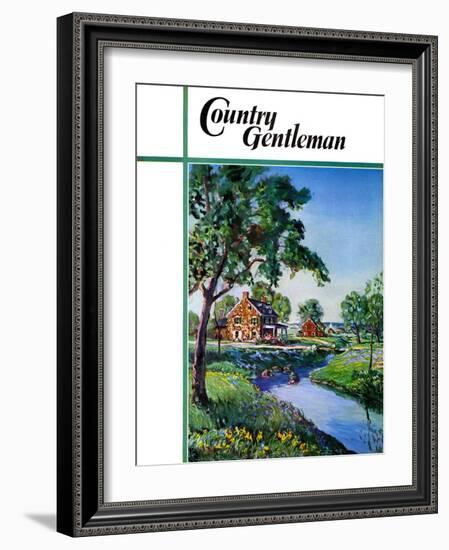 "Houses by Stream," Country Gentleman Cover, June 1, 1939-Walter Baum-Framed Giclee Print