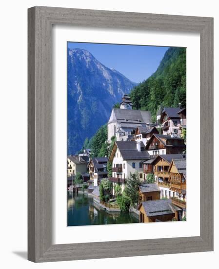 Houses, Chalets and the Church of the Village of Hallstatt in the Salzkammergut, Austria-Roy Rainford-Framed Photographic Print