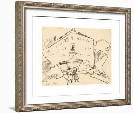 Houses in Dresden with People Strolling-Ernst Ludwig Kirchner-Framed Premium Giclee Print