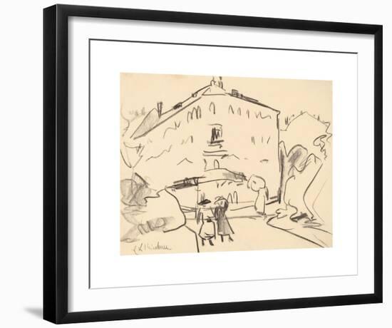 Houses in Dresden with People Strolling-Ernst Ludwig Kirchner-Framed Premium Giclee Print