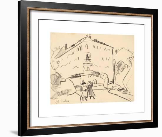 Houses in Dresden with People Strolling-Ernst Ludwig Kirchner-Framed Premium Giclee Print