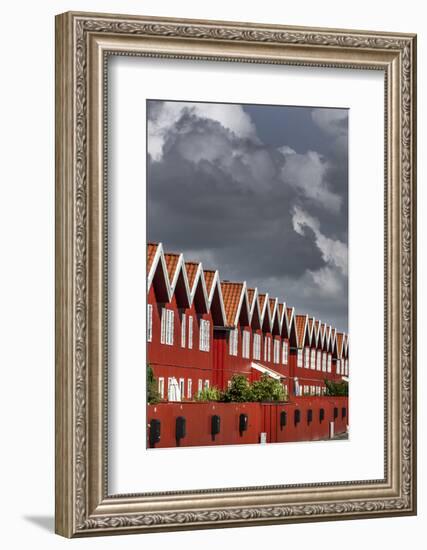 Houses in the yacht harbour of Ebeltoft, Denmark-By-Framed Photographic Print