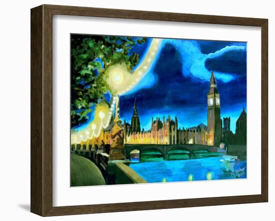 Houses of Parliament and Big Ben at Night-Martina Bleichner-Framed Art Print