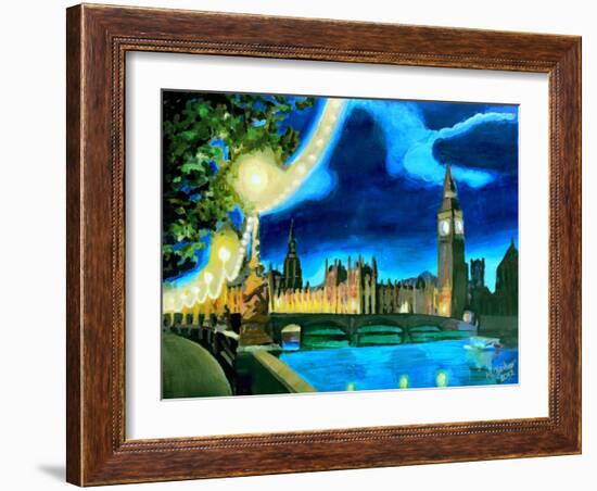 Houses of Parliament and Big Ben at Night-Martina Bleichner-Framed Art Print