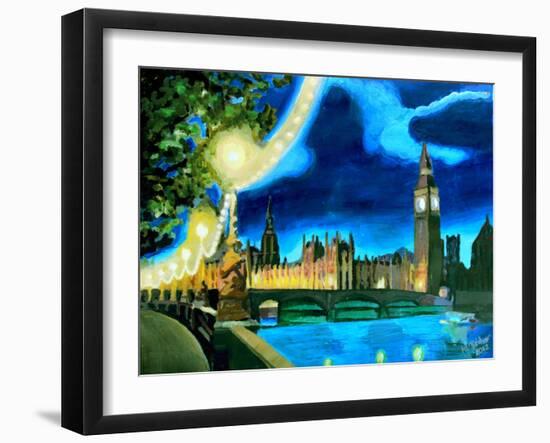 Houses of Parliament and Big Ben at Night-Martina Bleichner-Framed Art Print