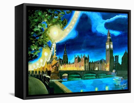 Houses of Parliament and Big Ben at Night-Martina Bleichner-Framed Stretched Canvas