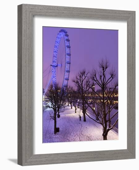 Houses of Parliament and London Eye in Winter, London, England, United Kingdom, Europe-Stuart Black-Framed Photographic Print