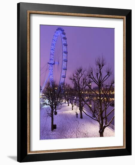 Houses of Parliament and London Eye in Winter, London, England, United Kingdom, Europe-Stuart Black-Framed Photographic Print