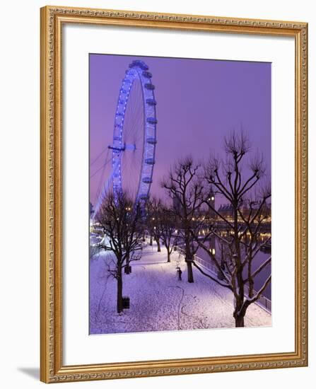 Houses of Parliament and London Eye in Winter, London, England, United Kingdom, Europe-Stuart Black-Framed Photographic Print