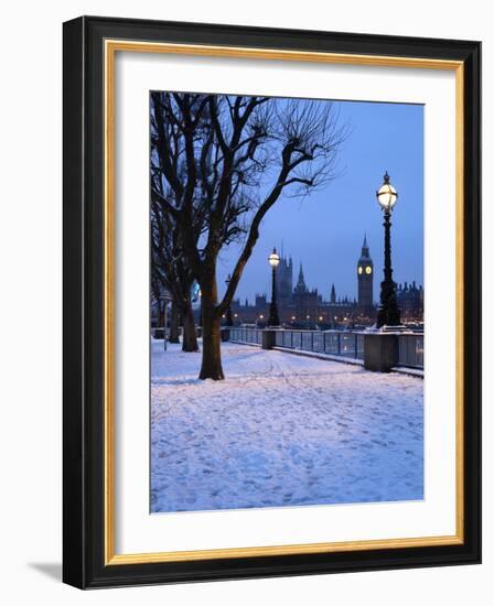 Houses of Parliament and South Bank in Winter, London, England, United Kingdom, Europe-Stuart Black-Framed Photographic Print