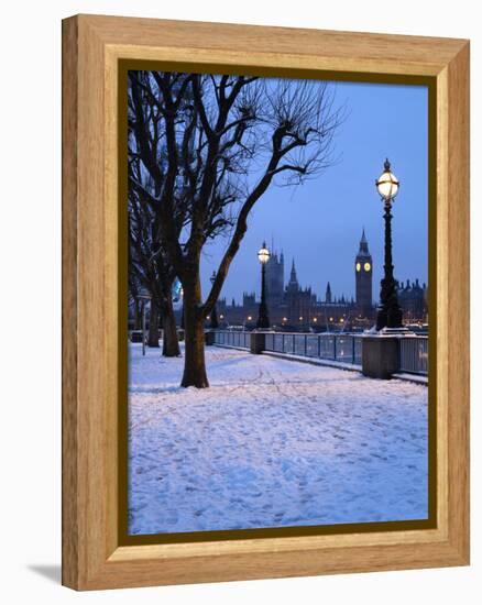 Houses of Parliament and South Bank in Winter, London, England, United Kingdom, Europe-Stuart Black-Framed Premier Image Canvas