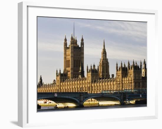 Houses of Parliament and Westminster Bridge-Walter Bibikow-Framed Photographic Print