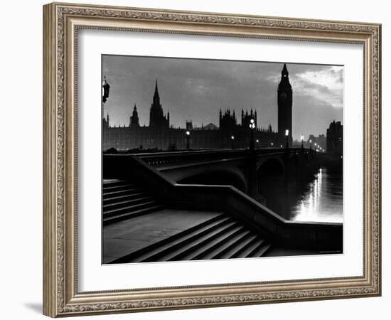 Houses of Parliament Seen Across Westminster Bridge at Dawn, Regarding Poet William Wordsworth-Nat Farbman-Framed Photographic Print