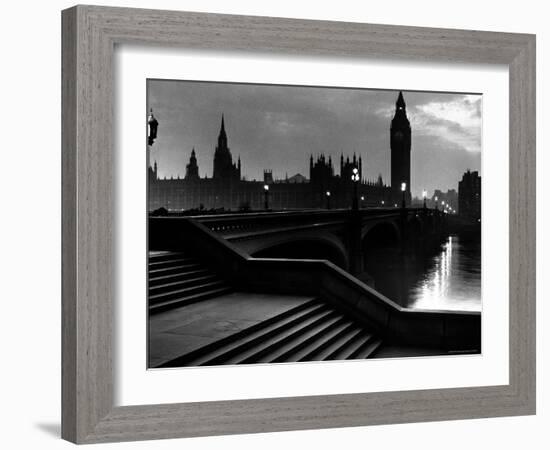 Houses of Parliament Seen Across Westminster Bridge at Dawn, Regarding Poet William Wordsworth-Nat Farbman-Framed Photographic Print