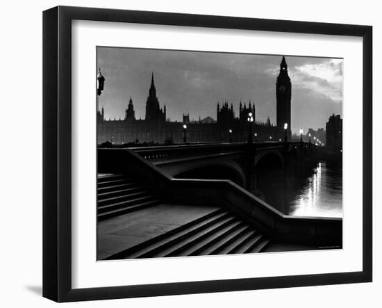 Houses of Parliament Seen Across Westminster Bridge at Dawn, Regarding Poet William Wordsworth-Nat Farbman-Framed Photographic Print