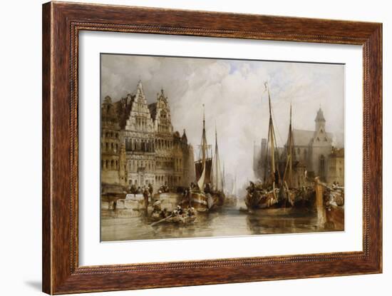 Houses of the Franc Bateliers and Church of St. Nicholas on the Canal at Ghent, 1845-William Callow-Framed Giclee Print