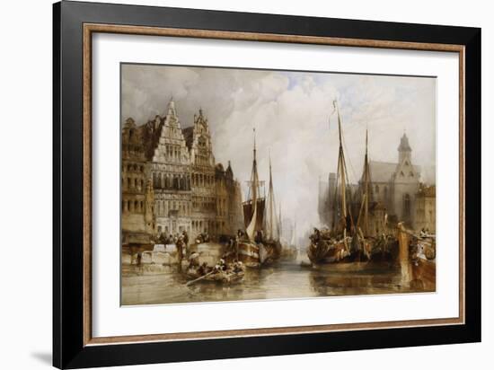 Houses of the Franc Bateliers and Church of St. Nicholas on the Canal at Ghent, 1845-William Callow-Framed Giclee Print