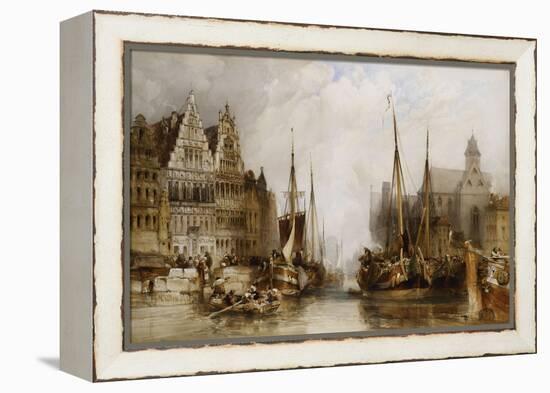 Houses of the Franc Bateliers and Church of St. Nicholas on the Canal at Ghent, 1845-William Callow-Framed Premier Image Canvas