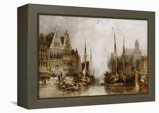 Houses of the Franc Bateliers and Church of St. Nicholas on the Canal at Ghent, 1845-William Callow-Framed Premier Image Canvas