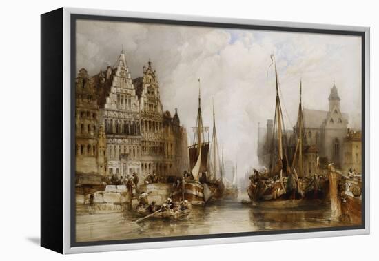Houses of the Franc Bateliers and Church of St. Nicholas on the Canal at Ghent, 1845-William Callow-Framed Premier Image Canvas