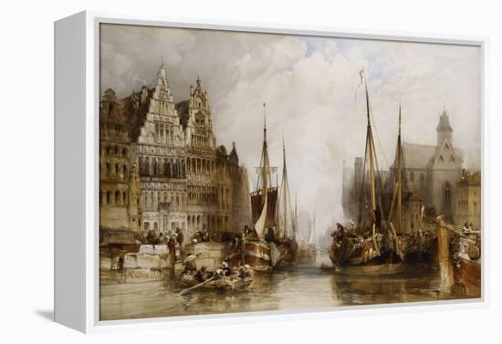 Houses of the Franc Bateliers and Church of St. Nicholas on the Canal at Ghent, 1845-William Callow-Framed Premier Image Canvas