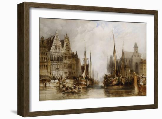 Houses of the Franc Bateliers and Church of St. Nicholas on the Canal at Ghent-William Callow-Framed Giclee Print