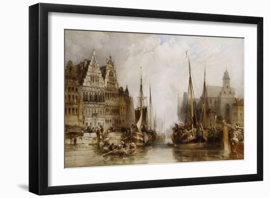 Houses of the Franc Bateliers and Church of St. Nicholas on the Canal at Ghent-William Callow-Framed Giclee Print