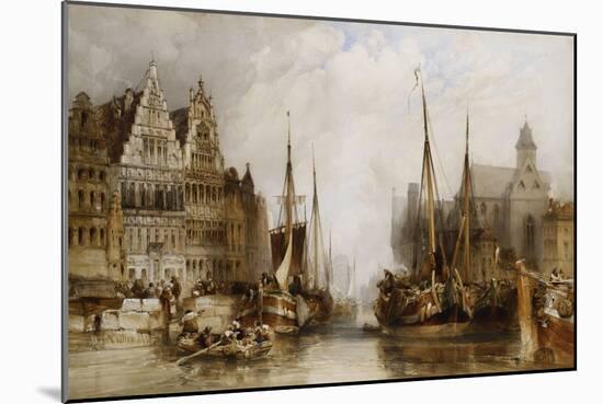 Houses of the Franc Bateliers and Church of St. Nicholas on the Canal at Ghent-William Callow-Mounted Giclee Print