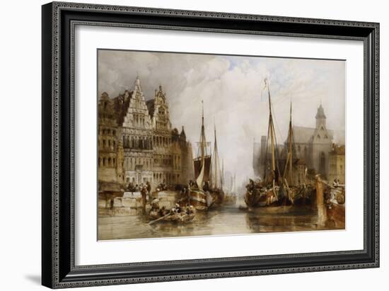 Houses of the Franc Bateliers and Church of St. Nicholas on the Canal at Ghent-William Callow-Framed Giclee Print
