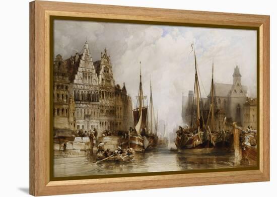 Houses of the Franc Bateliers and Church of St. Nicholas on the Canal at Ghent-William Callow-Framed Premier Image Canvas