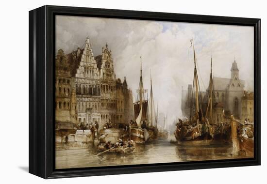 Houses of the Franc Bateliers and Church of St. Nicholas on the Canal at Ghent-William Callow-Framed Premier Image Canvas