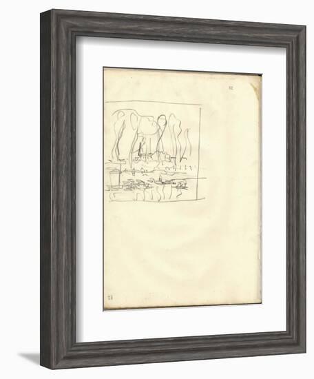 Houses Seen Through a Curtain of Trees (Pencil on Paper)-Claude Monet-Framed Giclee Print