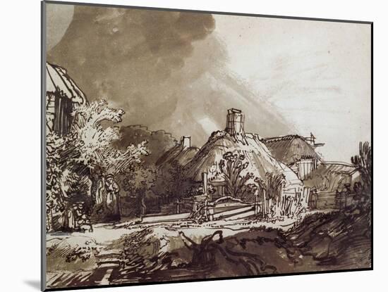 Houses Under a Stormy Sky, Pen and Brown Ink Drawing-Rembrandt van Rijn-Mounted Giclee Print