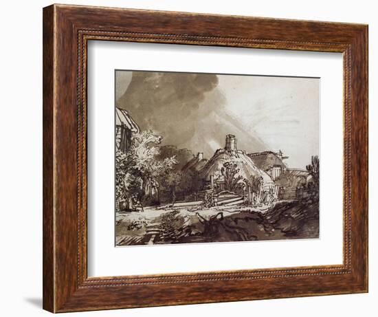 Houses Under a Stormy Sky, Pen and Brown Ink Drawing-Rembrandt van Rijn-Framed Giclee Print