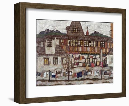 Houses with Clothes Drying, 1917-Egon Schiele-Framed Giclee Print