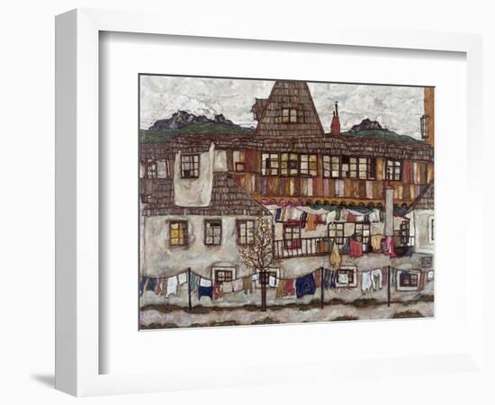 Houses with Clothes Drying, 1917-Egon Schiele-Framed Giclee Print