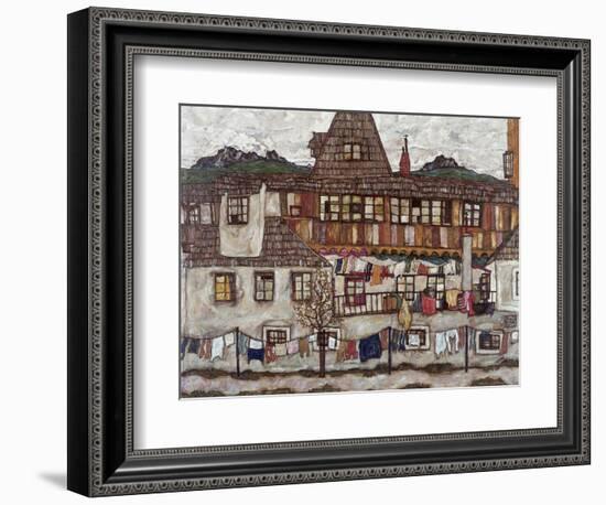 Houses with Clothes Drying, 1917-Egon Schiele-Framed Giclee Print