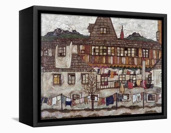 Houses with Clothes Drying, 1917-Egon Schiele-Framed Premier Image Canvas