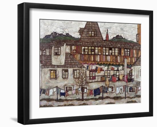 Houses with Clothes Drying, 1917-Egon Schiele-Framed Giclee Print