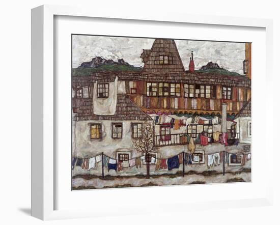 Houses with Clothes Drying, 1917-Egon Schiele-Framed Giclee Print