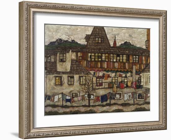 Houses with clothes drying. 1917-Egon Schiele-Framed Giclee Print